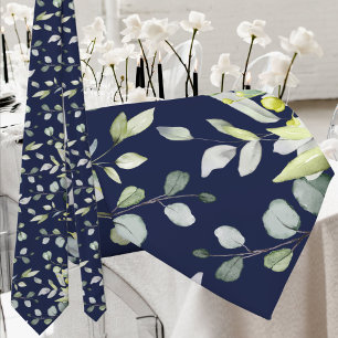 Deep Navy Eucalyptus Greenery Wedding Neck Tie