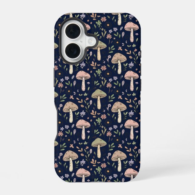 Deep Navy Fungi Seamless Pattern Dark Academia Iphone Case (Back)