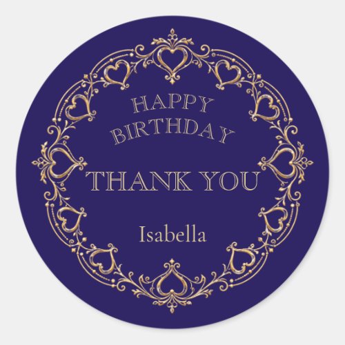 Deep Navy Gold Elegant Birthday Favor Sticker