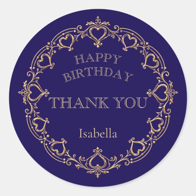 Deep Navy Gold Elegant Birthday Favor Sticker (Front)