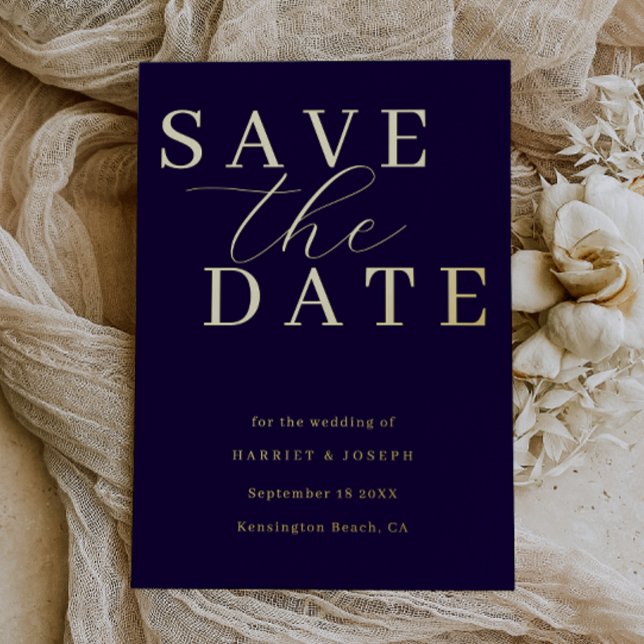 Deep Navy & Gold Foil Wedding Save The Date Foil Invitation (Creator Uploaded)