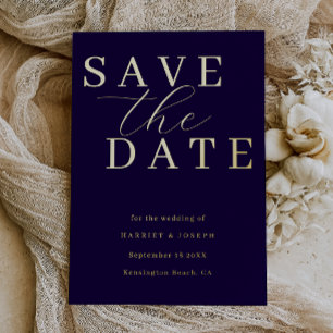 Deep Navy & Gold Foil Wedding Save The Date Invitation