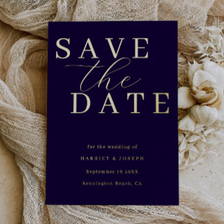 Deep Navy & Gold Foil Wedding Save The Date Invitation