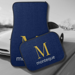 Deep Navy Gold Monogram Personalized Name Luxury Car Floor Mat