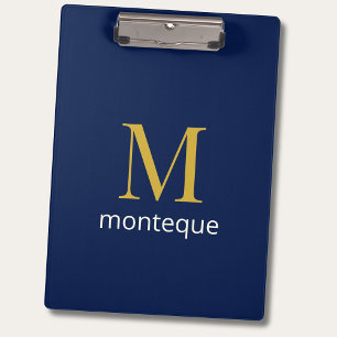 Deep Navy Gold Monogram Personalized Name Luxury Clipboard