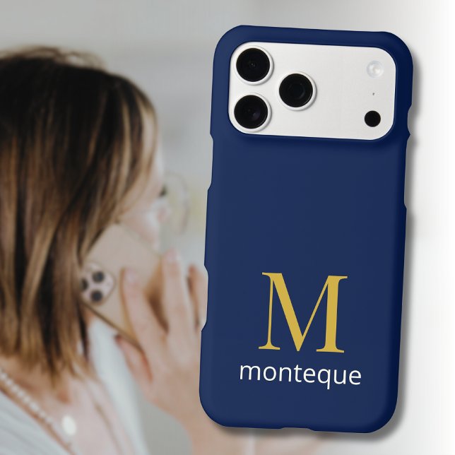 Deep Navy Gold Monogram Personalized Name Luxury  iPhone Case (Creator Uploaded)