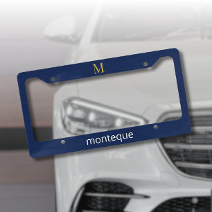 Deep Navy Gold Monogram Personalized Name Luxury License Plate Frame