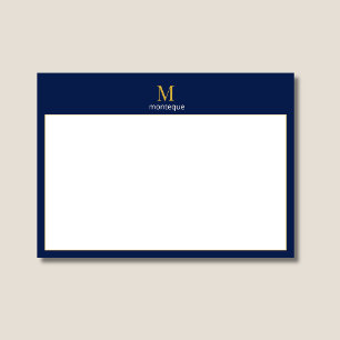 Deep Navy Gold Monogram Personalized Name Luxury  Note Card