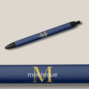 Deep Navy Gold Monogram Personalized Name Luxury  Pen