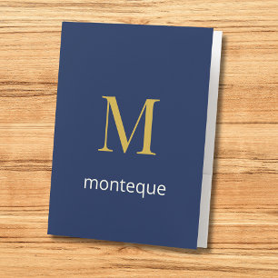 Deep Navy Gold Monogram Personalized Name Luxury  Pocket Folder