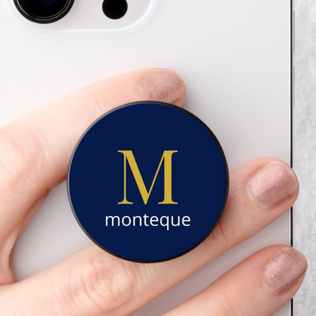 Deep Navy Gold Monogram Personalized Name Luxury  PopSocket (Creator Uploaded)