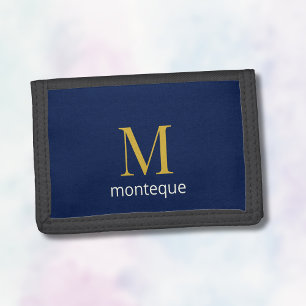 Deep Navy Gold Monogram Personalized Name Luxury Tri-fold Wallet