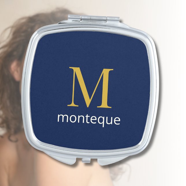 Deep Navy Luxury Custom Monogram Gift For Her Compact Mirror (Creator Uploaded)
