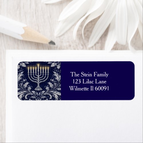 Deep Navy Menorah William Morris Pattern Label