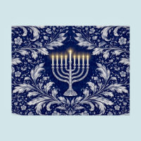 Deep Navy Menorah William Morris Pattern