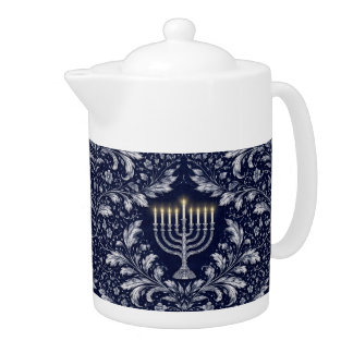 Deep Navy Menorah William Morris Pattern Teapot