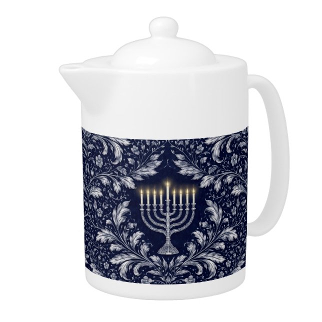 Deep Navy Menorah William Morris Pattern Teapot (Right)