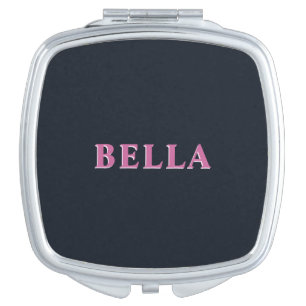 Deep navy pink custom name  compact mirror