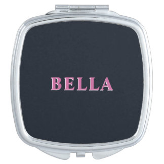 Deep navy pink custom name compact mirror