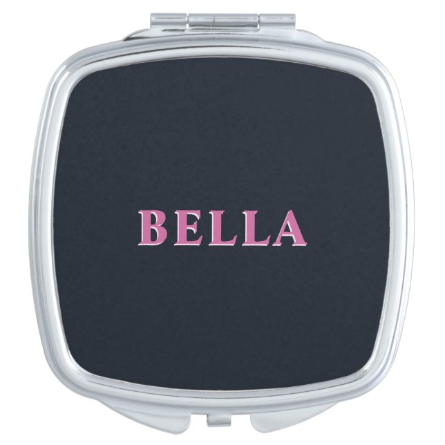 Deep navy pink custom name  compact mirror (Front)