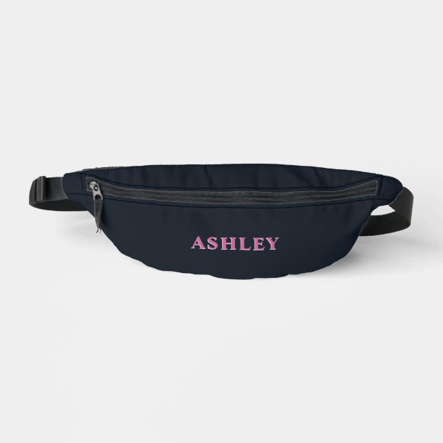 Deep navy pink custom name  fanny pack (Front)