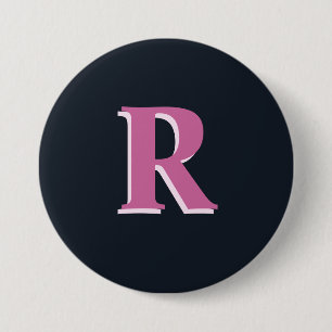 Deep navy pink monogrammed button