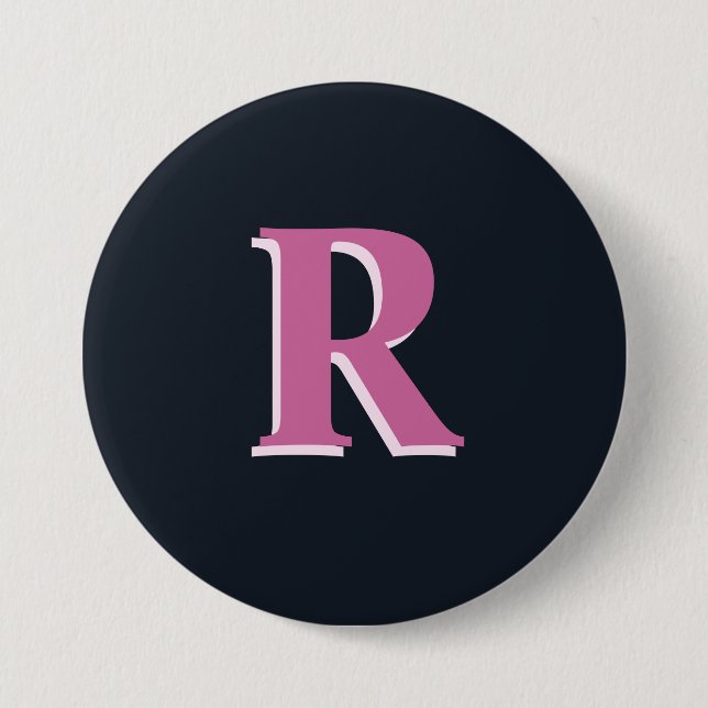 Deep navy pink monogrammed button (Front)