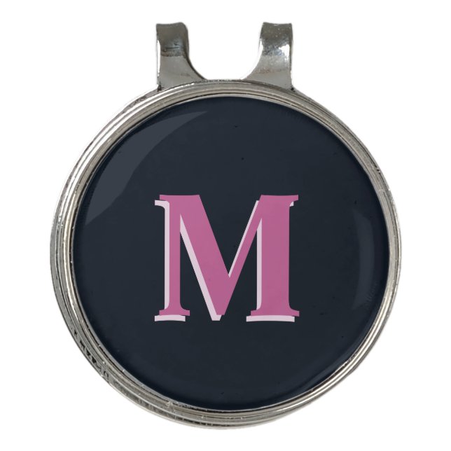 Deep navy pink monogrammed golf hat clip (Front)