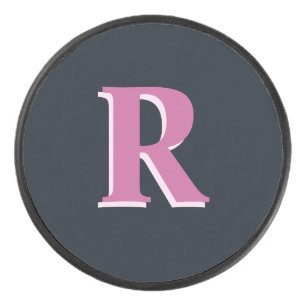 Deep navy pink monogrammed hockey puck