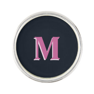 Deep navy pink monogrammed lapel pin