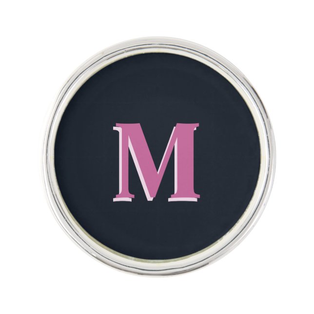 Deep navy pink monogrammed lapel pin (Front)