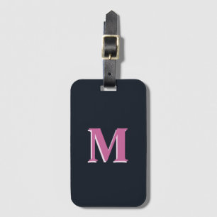 Deep navy pink monogrammed luggage tag