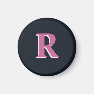 Deep navy pink monogrammed magnet