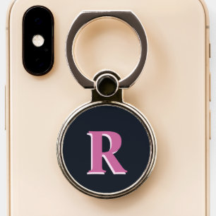 Deep navy pink monogrammed phone ring stand