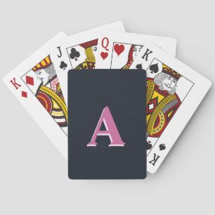 Deep navy pink monogrammed poker cards