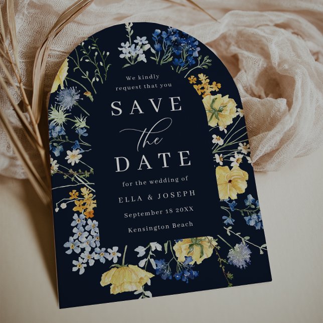 Deep Navy Wildflowers Wedding Save The Date Card (Creator Uploaded)