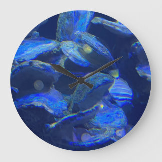 Deep Ocean Blue Abstract Art Coastal Decor Round W Large Clock