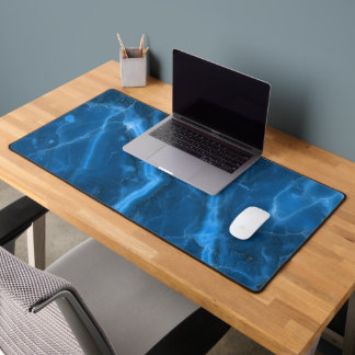 Deep Ocean Blue Agate Stone Abstract Large Office Desk Mat