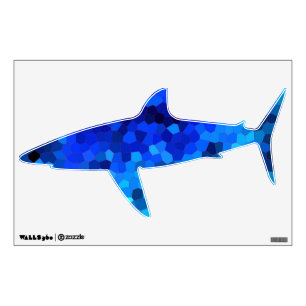 Deep Ocean Blue Mosaic Pattern Shark Wall Decal