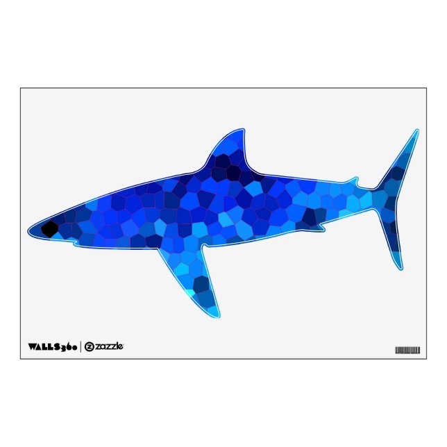 Deep Ocean Blue Mosaic Pattern Shark Wall Decal (Front)