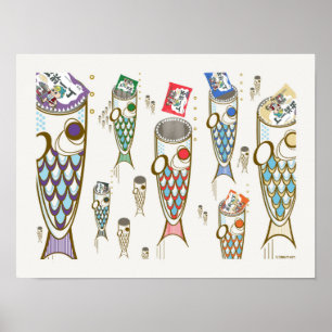 Deep Ocean Monster Fish Eating Ramen Noodle Poster