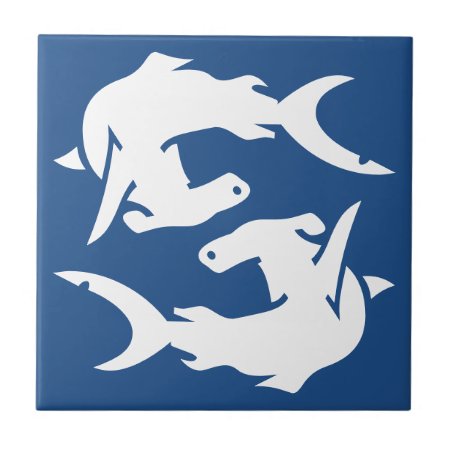 Deep Ocean Navy Blue Hammerhead Shark Fish Tiles