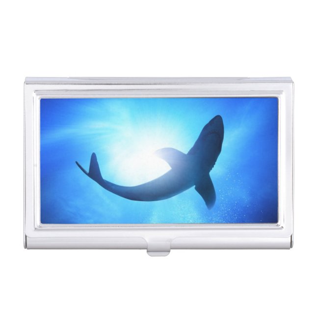 Deep Ocean Shark Silhouette Business Card Holder (Front)