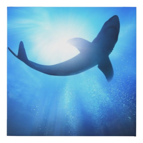 Deep Ocean Shark Silhouette Faux Canvas Print