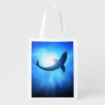 Deep Ocean Shark Silhouette Reusable Grocery Bag by wildlifecollection at Zazzle