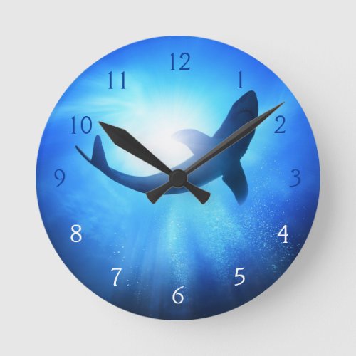 Deep Ocean Shark Silhouette Round Clock