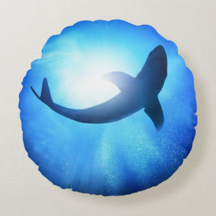 Deep Ocean Shark Silhouette Round Pillow