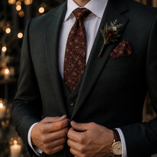 Deep Oxblood Heritage Rose Botanical Neck Tie