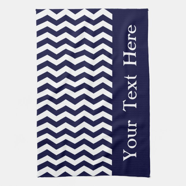 Deep Pacific Blue Wave Chevron customizable Towel (Vertical)