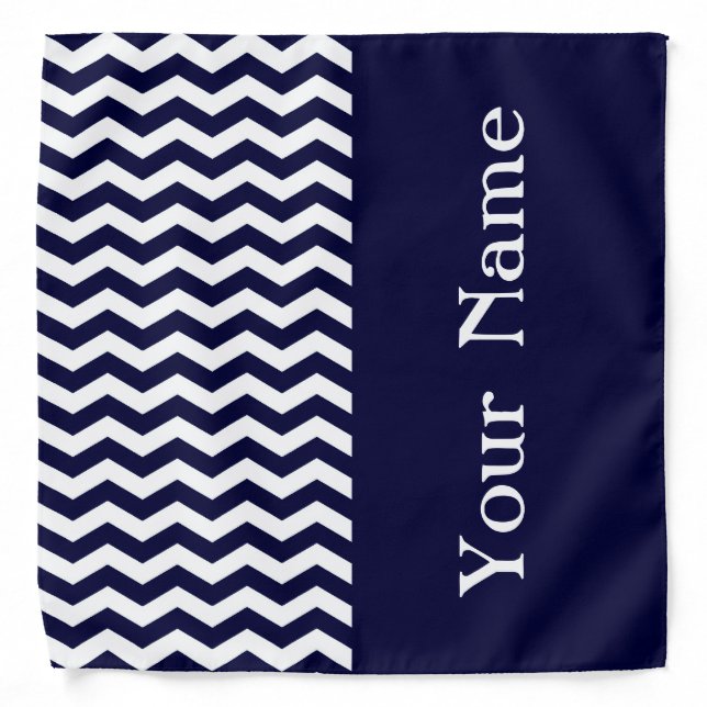 Deep Pacific Blue Wave Chevron with name Bandana (Front)